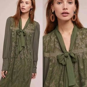 Anthropologie Tiny Isla Embroidered Tunic Dress Green Size XL